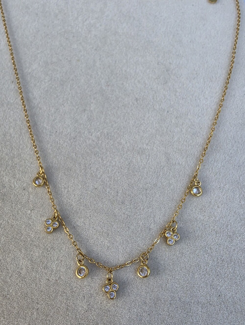 Gold-Tone 925 Sterling Silver Clear Stone Cluster Drop Necklace • 2.59g